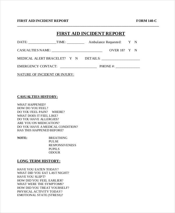 first aid injury report form