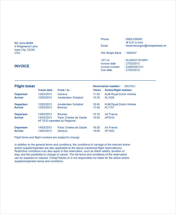 8+ Travel Invoice Examples & Samples - Word, PDF  Examples