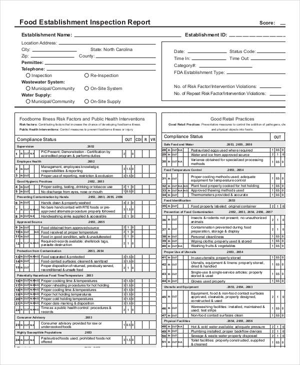 Food Establishment Inspection Report 