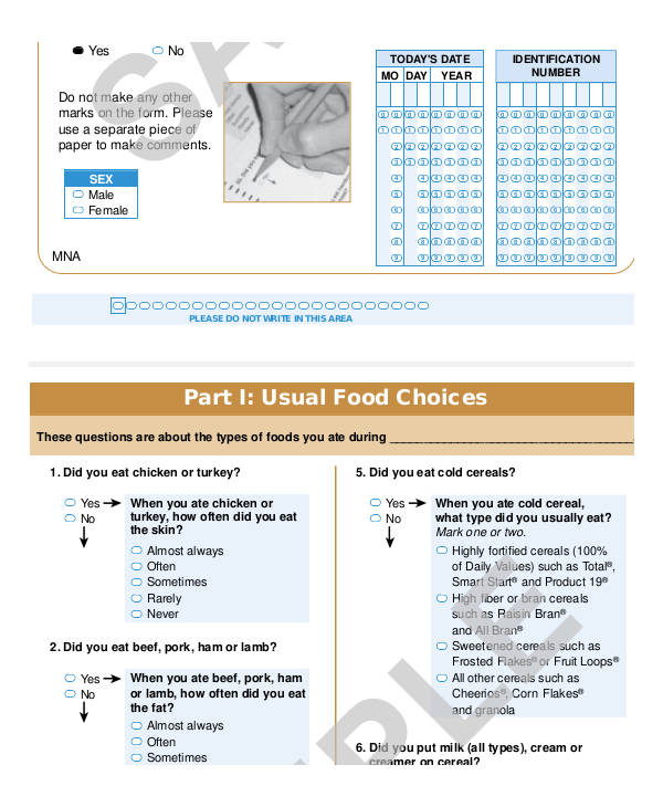 food survey questionnaire