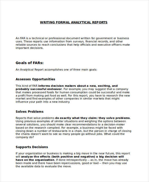 Formal Analytical Report Sample