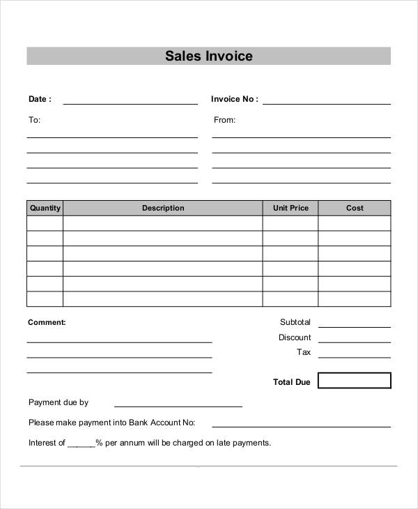 printable sales invoice ms excel templates