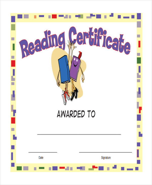 free reading award certificate