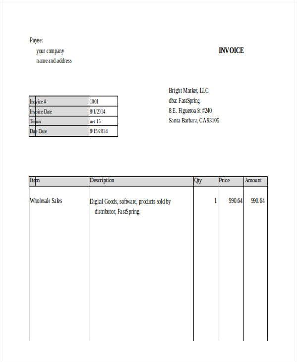 Invoice Examples in Excel - 22+ | Examples