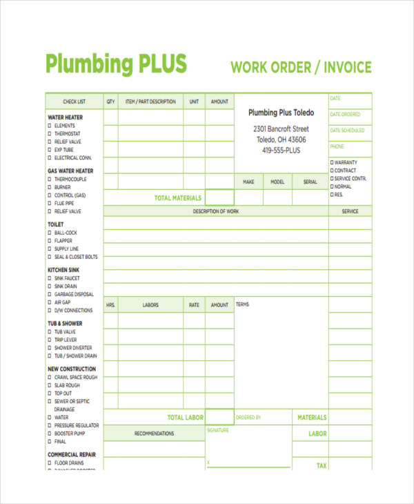 Generic Plumbing Invoice