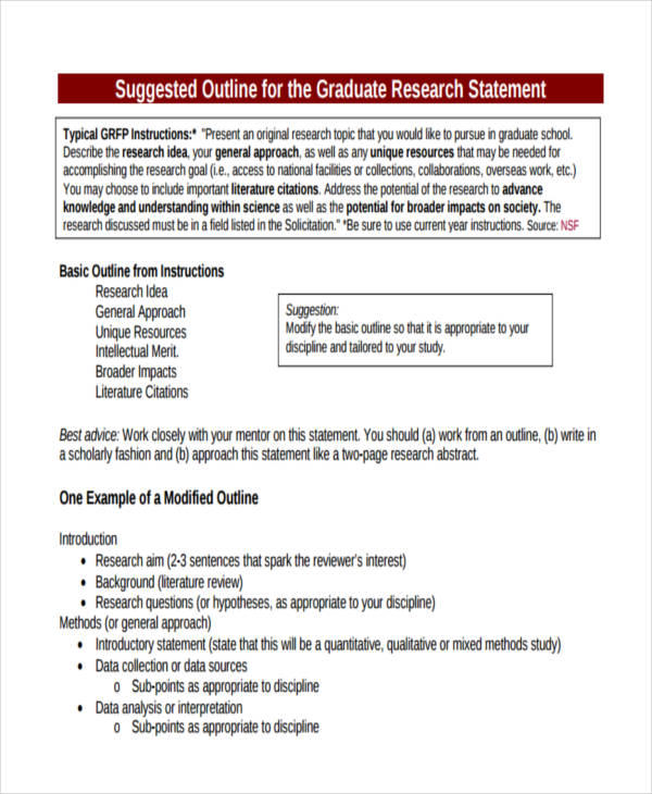sample research statement for graduate school