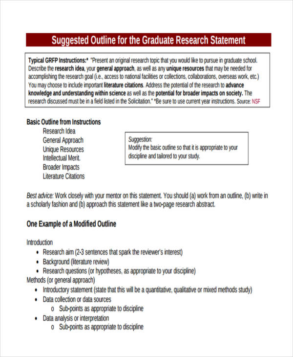 statement of research interests sample for graduate school