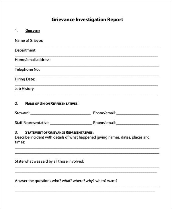 grievance investigation report