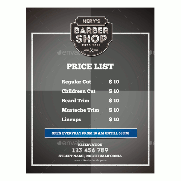 hair salon menu design