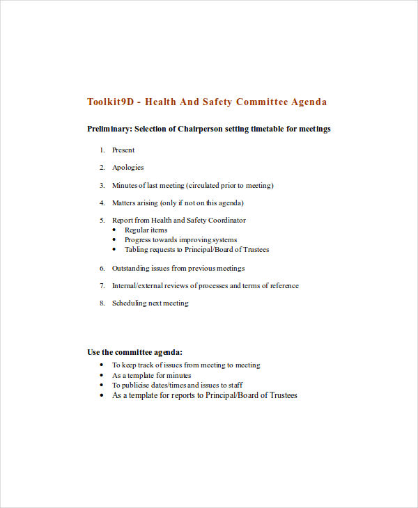 health committee agenda
