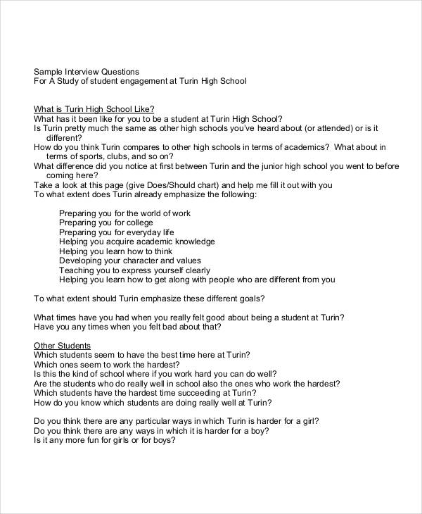 high school student interview questionnaire