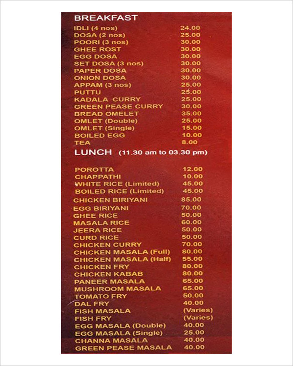 holiday food menu