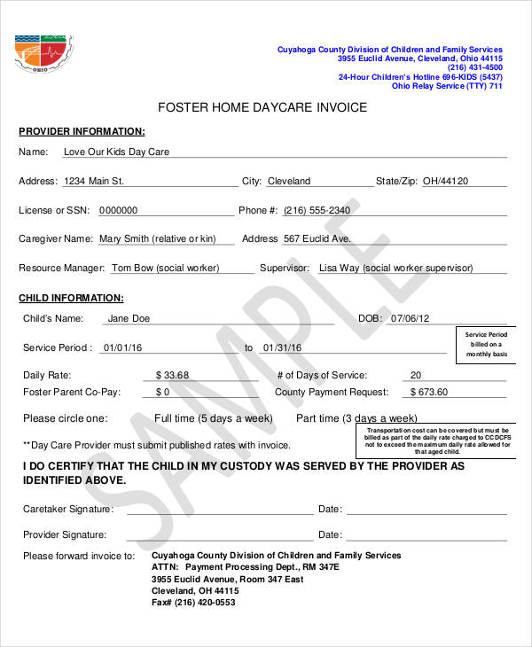 daycare invoice sample master of template document