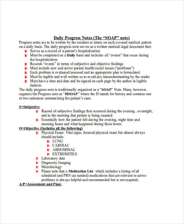 Daily Progress Note Template