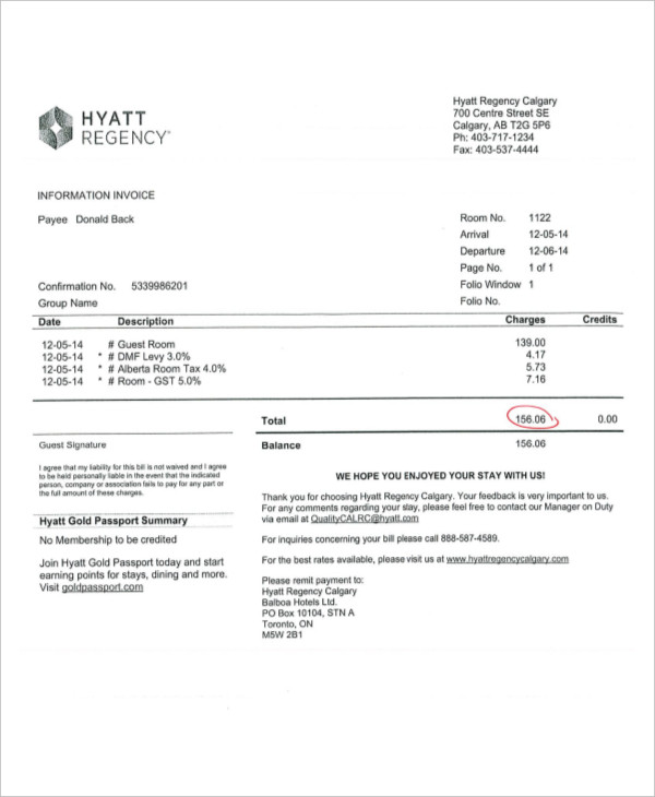 Contoh Invoice Hotel Jakarta Rasmi F