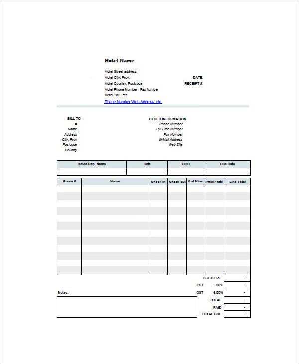 hotel invoice excel format Hotel 17 &  Google FREE Invoice in Samples Examples Docs