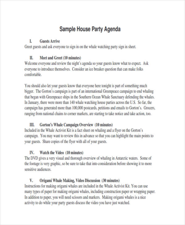house party agenda sample