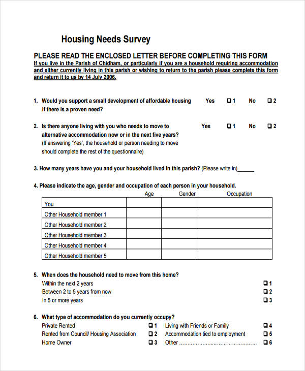 housing needs survey questionnaire