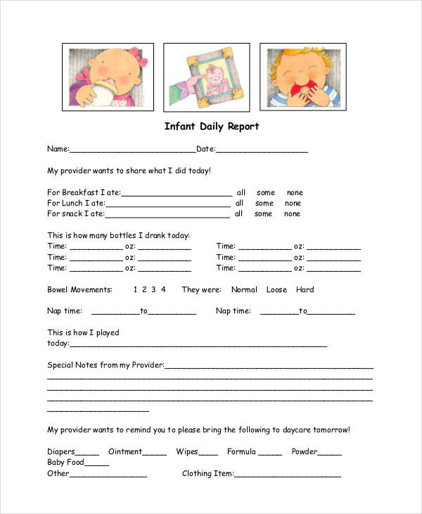 infant daily report form