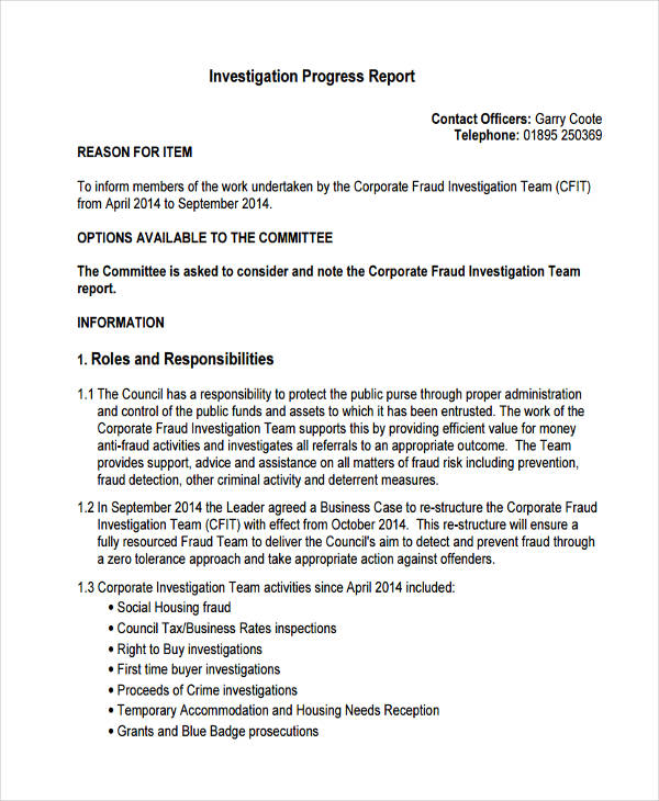 investigation progress report