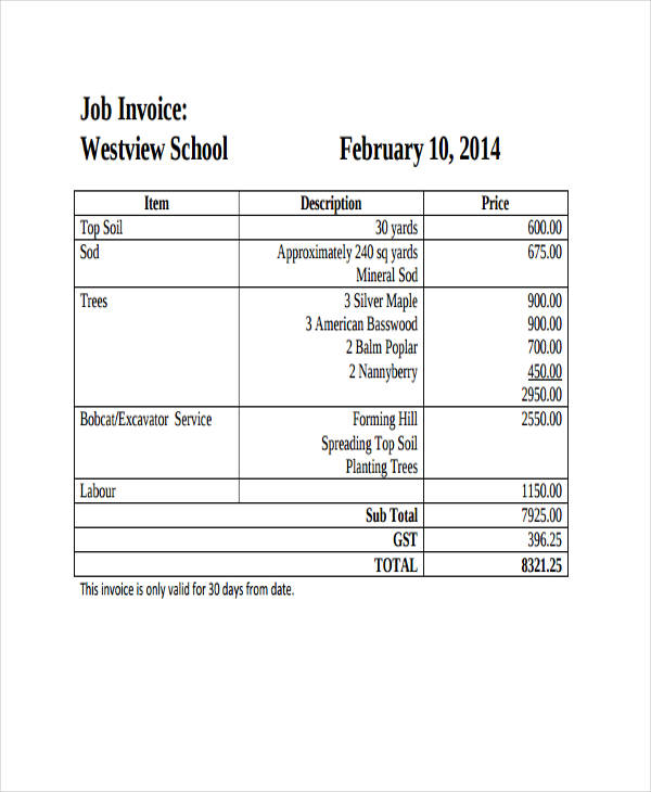 job invoice