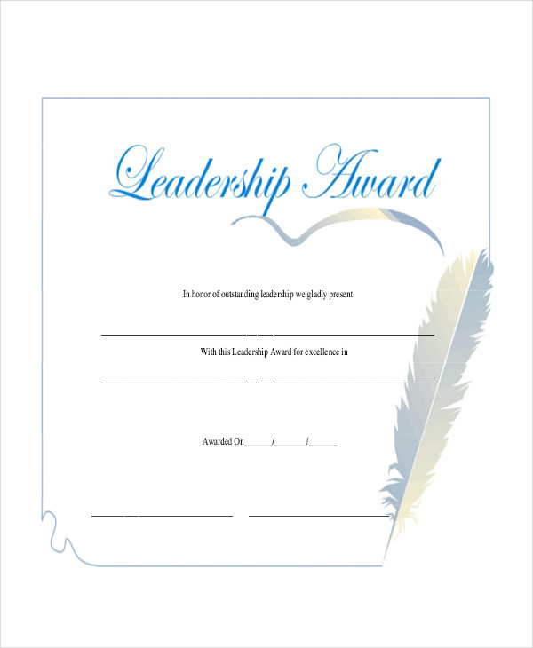 Leadership Award Certificate Sample