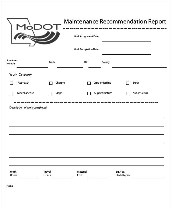 maintenance recommendation report