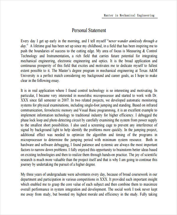 mechanical engineering personal statement