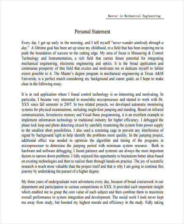 Mechanical Engineering Personal Statement