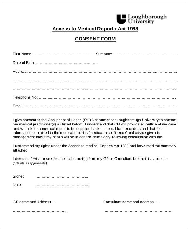 medical report consent form