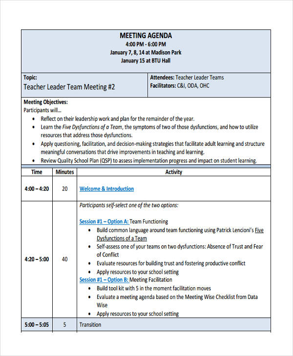 Teacher Team Meeting Agenda Template For Your Needs Riset