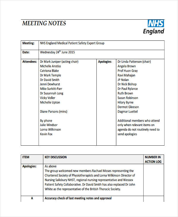 Meeting Note 7+ Examples, Format, Pdf Examples