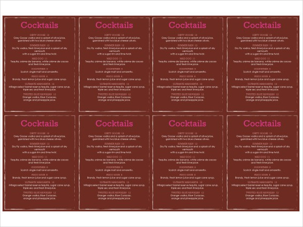 mini bar menu design