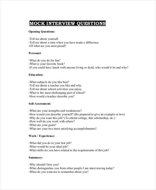 questionnaire format for interview