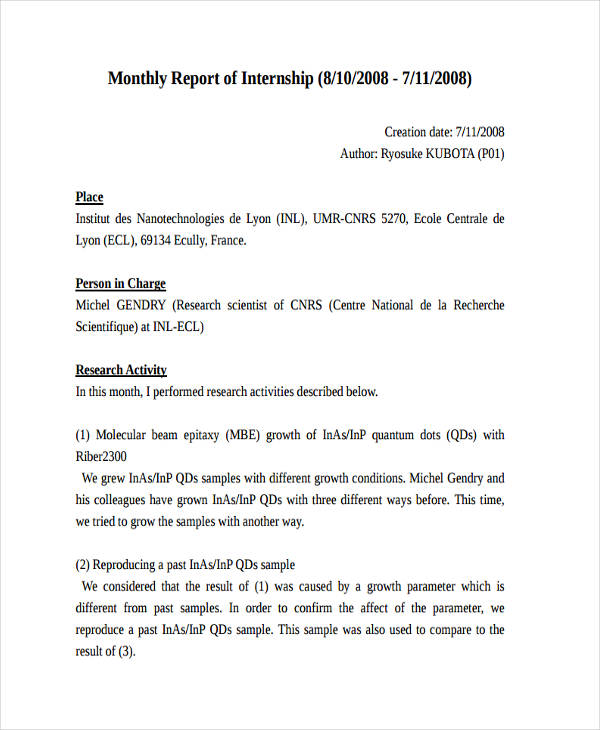 Monthly Internship Report