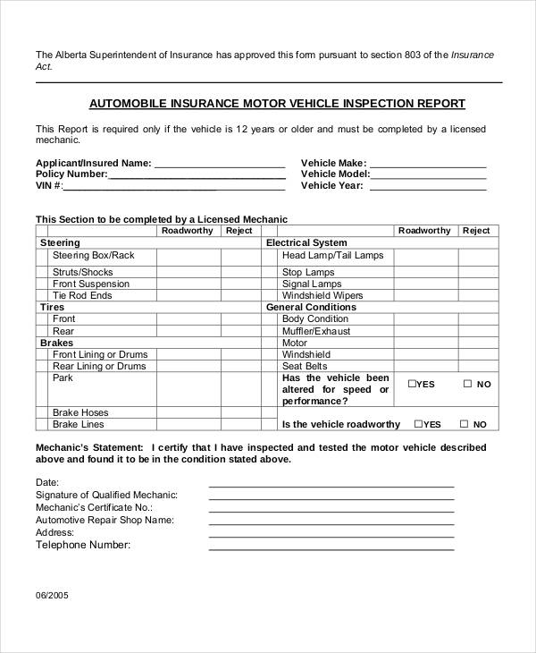 motor vehicle inspection report