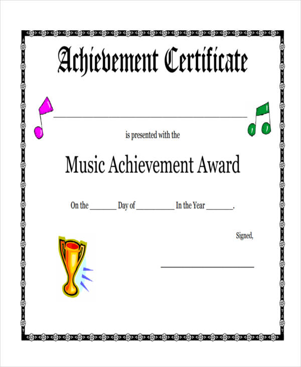 music achievement award certificate