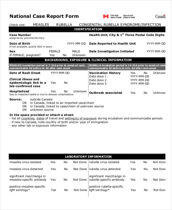 national case report form