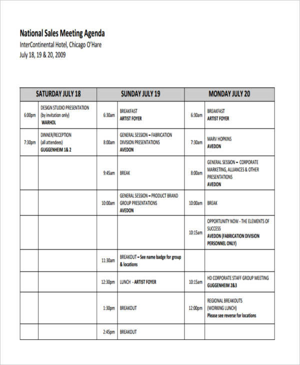 National Sales Meeting Agenda