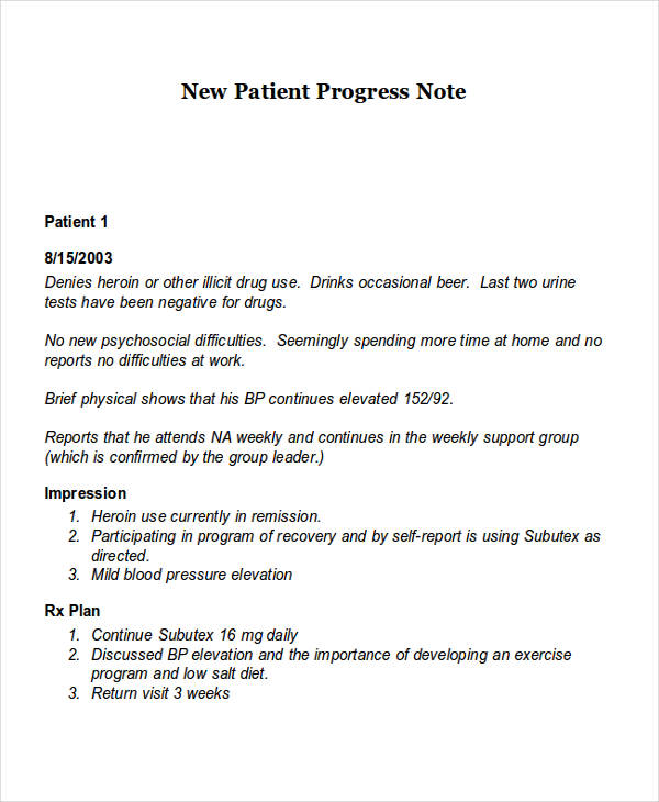 New Patient Progress Example