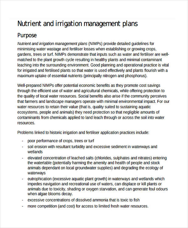 nutrient irrigation management plan
