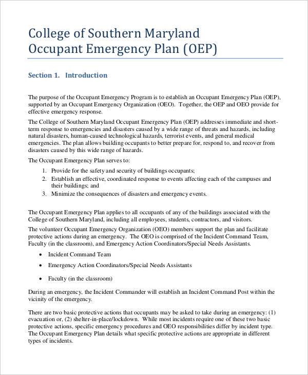 Occupant Emergency Plan in PDF