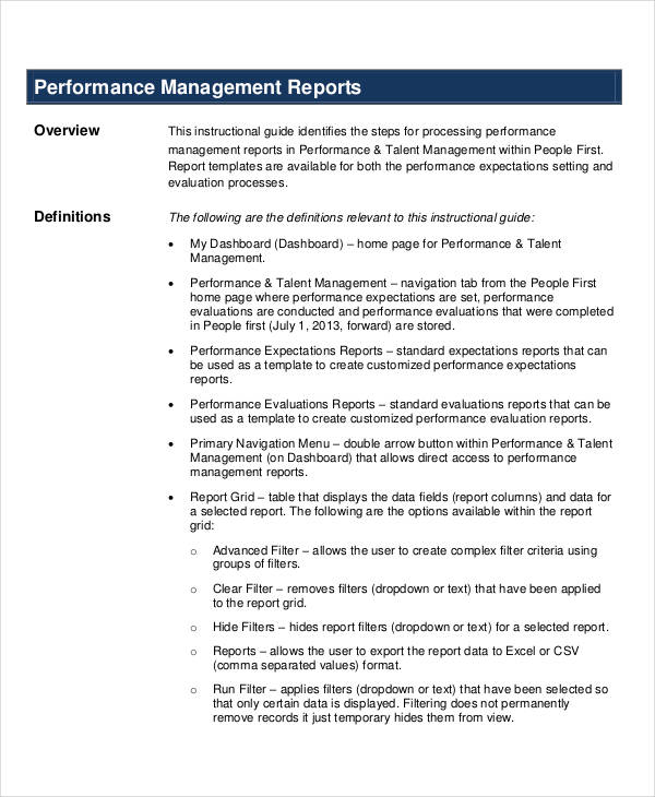 Performance write up examples