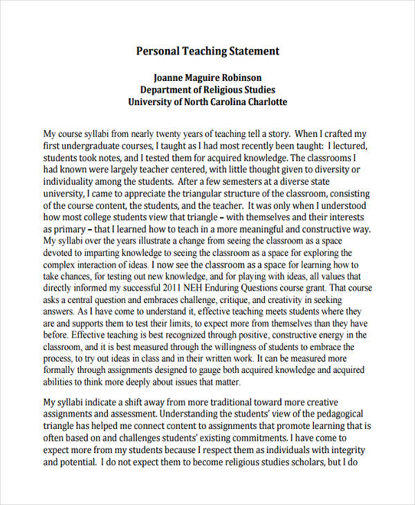 personal statement example teaching job
