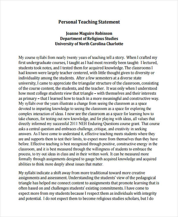 sample personal statement for teacher