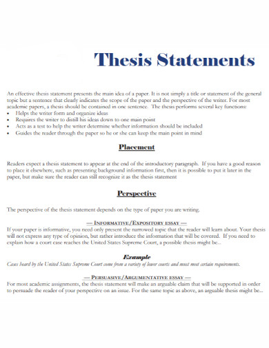 thesis statement reflects a perspective on a topic brainly