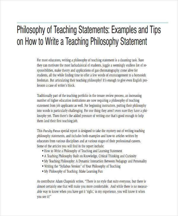 sample teaching philosophy statement for english