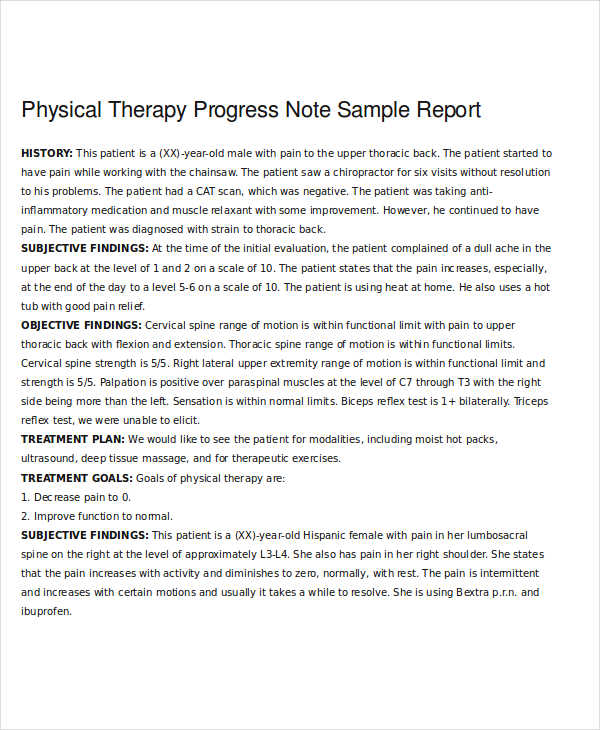 physical therapy note example