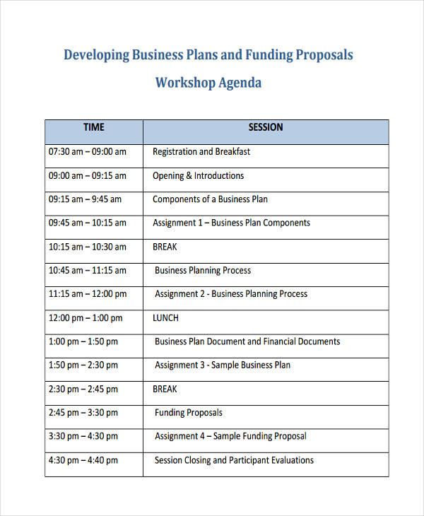 business planning day agenda