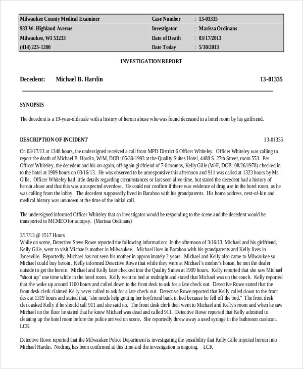 Police Report Sample Pdf